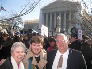 New Ways Ministry staff at the marriage equality demonstration outside the Supreme Court:  Sister Jeannine Gramick, Bob Shine, Francis DeBernardo.